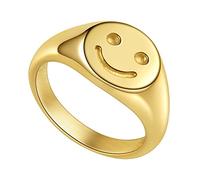 Joliernelle Gold Smiley Face Ring Solid Stainless Steel Happy Reminder Signet Ring for Women Size L 1/2