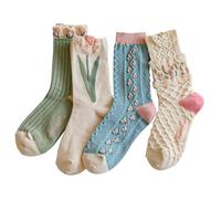 Jolies Chaussettes À Motif Pour Femmes Adolescentes Filles Fleurs À Volants Chaussettes Fantaisie En Coton Support Stockings for Women (Pink, One Size)