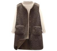 Joligiao Fleece Gilet for Women UK Long Teddy Gilet Sleeveless Jacket with Pockets V Neck Women's Gilets Button Down Vest Fluffy Waistcoat Jacket Casual Outerwear Waistcoat Cozy Soft Sleeveless Coats