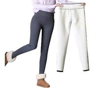 Joligiao Fleece Lined Winter Warm Leggings Womens Thermal Fur Fleece Lined Legging Soft High Waisted Leggings Thick Thermal Velvet Tights Yoga Pants Tummy Control Leggings UK for Ladies Grey