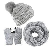 Joligiao Hat Knit Women Loop Scarf Set and Touchscreen Gloves Winter Knitted Beanie Hat And Knitted Thick Socks 3-4 Pcs Warmer Set Winter Gifts for Girls Outdoor Soft,Grey(3 piece set),One size