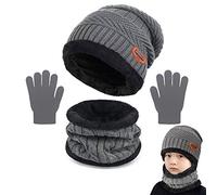 Joligiao Kids Winter Knitted Beanie Hat Scarf Gloves Set Warm Soft Hat Fleece Inner Lining Circle Loop Scarf Gloves 3-in-1 Set For Children (Green,One size)