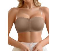 Joligiao Strapless Bra for Women Push Up Wireless Bandeau Seamless Bras Petal Multiway Bra with Clear Strap Removeable Padded Ladies Front Fastening Bras Seamless Everyday Full Coverage Comfort