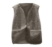 Joligiao Teddy Fleece Gilet for Women UK Sleeveless V-neck Button Down Vest Sherpa Fluffy Waistcoat Jacket Solid Color Lightweight Cozy Gilets Ladies Winter Soft Jacket with Pockets Khaki XL