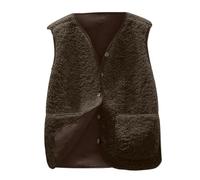 Joligiao Teddy Fleece Gilet for Women UK Sleeveless V-neck Button Down Vest Sherpa Fluffy Waistcoat Jacket Solid Color Lightweight Cozy Gilets Ladies Winter Soft Jacket with Pockets Coffee XL