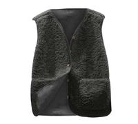 Joligiao Teddy Fleece Gilet for Women UK Sleeveless V-neck Button Down Vest Sherpa Fluffy Waistcoat Jacket Solid Color Lightweight Cozy Gilets Ladies Winter Soft Jacket with Pockets Black Gray M