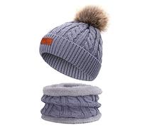 Joligiao Toddler Beanie Hat Scarf Winter Warm Baby Set Boys Girls Knitted Pom Pom Hat Fleece Lining Loop Scarves Circle Neckerchief 1-3 Years Unisex Kids(A-Grey,One size)