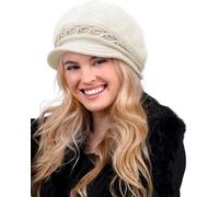 Joligiao Winter Hats for Women Warm Fleece Lined Knit Hat with Brim Beanie Ladies Hat Visor Knitted Peaked Beret Hats Thermal Baker Boy Hat Cabbie Cap(Beige)