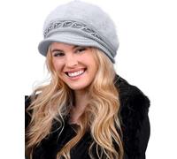 Joligiao Winter Hats for Women Warm Fleece Lined Knit Hat with Brim Beanie Ladies Hat Visor Knitted Peaked Beret Hats Thermal Baker Boy Hat Cabbie Cap(Grey)