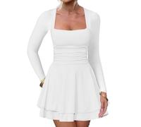 Joligiao Women's Sexy Mini Dress Square Neck Long Sleeve Dress Elegant Party Dresses for Women High Waist Ruched Bodycon Dresses Slim Fit A Line Swing Going Out Party Evening Clubbing Cocktail Attire