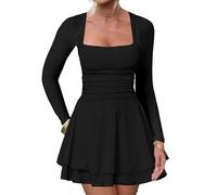 Joligiao Women's Sexy Mini Dress Square Neck Long Sleeve Dress Elegant Party Dresses for Women High Waist Ruched Bodycon Dresses Slim Fit A Line Swing Going Out Party Evening Clubbing Cocktail Attire
