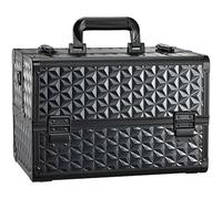 Joligrace Large Makeup Case Makeup Organiser Box Vanity Case Lockable Cosmetic Cases 4 Trays with Shoulder Strap Clasp, Black