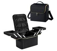 Joligrace Makeup Bag Travel Makeup Organiser Bag Vanity Case Large Make Up Box Beauty Storage Case Nail Polish Organiser with 4 Trays & Shoulder Strap, Black