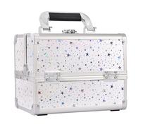 Joligrace Makeup Box Vanity Case for Women Nail Varnish Storage Cosmetic Case Jewellery Organiser Box with Mirror, Lockable with Keys, White Holographic Star