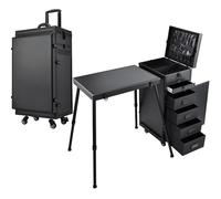 Joligrace Makeup Case Vanity Case Large Make Up Box Makeup Trolley on Wheels Beauty Box with 5 Drawers Portable Manicure Nail Table Make Up Organiser Storage, Black