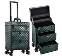 Joligrace Makeup Case Vanity Case Large Makeup Trolley on Wheels with 2 Drawers Make Up Box Organiser Storage Travel Beauty Nail Organiser, Green