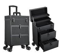 Joligrace Makeup Case Vanity Case Large Makeup Trolley on Wheels with 2 Drawers Make Up Box Organiser Storage Travel Beauty Nail Organiser, Black