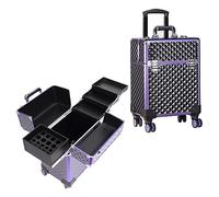 Joligrace Professional Makeup Trolley Cosmetic Vanity Box Make Up Case Organiser Beauty Rolling Box Beauty Trolley on Wheels Nail Technician Case, Black-Purple