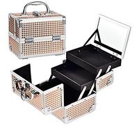 Joligrace Rose Gold Kids Makeup Box Vanity Case Cosmetic Organiser Case Travel Make Up Case Small Beauty Box with Mirror, 2 Trays, Lockable, Size: 19.5 x 15 x 16cm