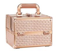 Joligrace Vanity Case Makeup Box Cosmetic Case Beauty Storage Make Up Organiser Jewellery Box with Mirror, Lockable with Keys (Golden)