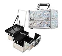 Joligrace Vanity Case Makeup Box Cosmetic Organiser Box Beauty Storage Makeup Up Train Case with Mirror, Lockable with Keys, Dazzle Silver