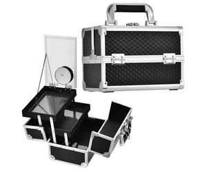 Joligrace Vanity Case Makeup Box Cosmetic Organiser Box Beauty Storage Makeup Up Train Case with Mirror and Magnification(5X) Spot Mirror, Black