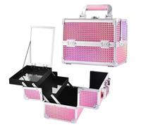 Joligrace Vanity Case Makeup Box Nail Polish Organiser Beauty Storage Make Up Organiser Jewellery Box with Mirror, Lockable with Keys, Holographic Pink