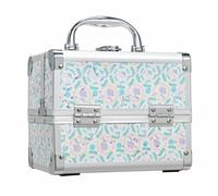 Joligrace Vanity Case Makeup Organiser Box Beauty Case Nail Polish Organiser Box Make Up Case with Mirror, 2 Trays, Lockable, Size: 19.5 x 15 x 16cm (Purple Firework)