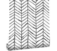 JOLIHOME Geometric Look Wallpaper Black and White Self Adhesive Contact Paper Herringbone Stripes Vinyl Film Wall Stickers for Living Room Bedroom Kitchen Office Bathroom Decor 44.5x1000cm