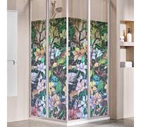 JOLIHOME Privacy Window Film Stained Glass Window Sticker No-Glue Frosted Vinyl Film Static Cling Film Rolls for Shower Bathroom Heat Control Colourful Orchids 44.5x200cm