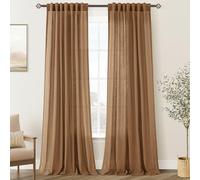 Jolilight Brown Curtains for Living Room Back Tab Modern Farmhouse Semi Sheer Curtains 84 inches Long 2 Panels Set Muted Neutral Window Curtain for Dining Room Bedroom 52x84