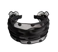 JOLILUNA Whimsy Twee Polka Dot Headband Vintage Y2k Ruffled Mesh Wide Headband Accessories (Black)