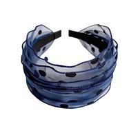 JOLILUNA Whimsy Twee Polka Dot Headband Vintage Y2k Ruffled Mesh Wide Headband Accessories (Blue)
