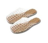 JOLILUNA Women's Transparent Woven Jelly Slides with Cork Insole Hollow Mesh Mules Summer Fashion 2025, White, 4 UK