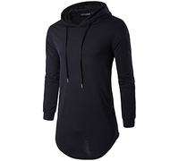 JOLiME Mens Hipster Hip Hop Long Sleeve Longline Pullover Hoodies Sweatshirt with Side Trim Black, XL