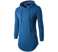JOLiME Mens Hipster Hip Hop Long Sleeve Longline Pullover Hoodies Sweatshirt with Side Trim Blue, XXL