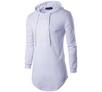 JOLiME Mens Hipster Hip Hop Long Sleeve Longline Pullover Hoodies Sweatshirt with Side Trim White, XXL