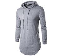 JOLIME Mens Hipster Hip Hop Long Sleeve Longline Pullover Hoodies T-Shirt Sweatshirt with Side Trim Grey