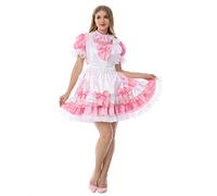 JOLINE Sissy Bowknot Maid French Pink Dress Outfit Costume (XL) Pink
