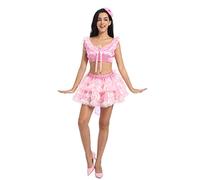 JOLINE Sissy Women Backless Two Pieces Bow Fluffy Skirt Dress Crossdressing (XL) Pink