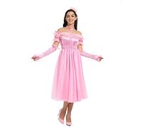 JOLINE Sissy Women Sweet Off Shoulder Slim Fit Bow Pink Dress Crossdressing (XL)