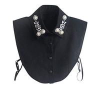 Jolisson Women's Half Shirt Blouses Detachable Pearl Rhinestone Vintage Elegant Cuff Choker Unisex Fake Collar (Black 1, A)