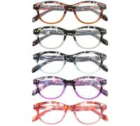JOLISU 5 Pack Reading Glasses for Women and Men, Light Weight Eyeglasses with Spring Hinge, Blue Light Blocking Readers(2.75)
