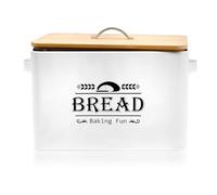 Jolitac Farmhouse Style Bread Box for Kitchen Countertop - Space-Saving Bread Storage Container with Wood Lid | Rustic Vintage Organizer for Small Kitchens & Countertop Gift (12.4”L x7.5”W x8”H)