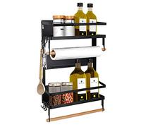 Jolitac Magnetic Fridge Spice Rack- Space Saving Organizer Black Shelf on Refrigerator, Kitchen Paper Towel Holder, Foldable Design (Black-Double)