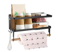 Jolitac Magnetic Fridge Spice Rack- Space Saving Organizer Black Shelf on Refrigerator, Kitchen Paper Towel Holder, Foldable Design (Black-Small)