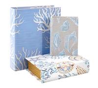 Jolitac Wooden Decorative Book Boxes 3 Pack - Vintage Style Secret Storage Boxes Handcrafted Wooden Storage Containers with Rustic Magnetic Closure for Jewelry & Keepsakes (Blue Ocean)