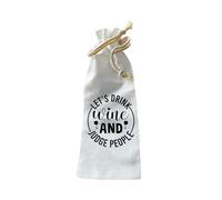 Jolitee Wine Bottle Gift Bag - Reusable Drawstring Canvas Wine Bag with “Let’s Drink and Judge People” Typography - Funny Host Gift for Dinner Party or Girls Night