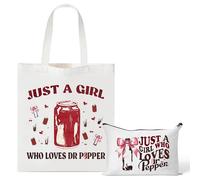 Jollaroo Dr.P Drinks Canvas Bags Gift - 2Pcs Soda Drinks Lovers Tote Bag Makeup Bag, Just A Girl Who Loves Dr Pepper Handbag Cosmetic Pouch, Supplies for Birthday Party Favors Beverage Vodka Drinkers
