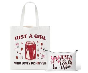 Jollaroo Dr.P Drinks Canvas Bags Gift - 2Pcs Soda Drinks Lovers Tote Bag Makeup Bag, Just A Girl Who Loves Dr Pepper Handbag Cosmetic Pouch, Supplies for Birthday Party Favors Beverage Vodka Drinkers